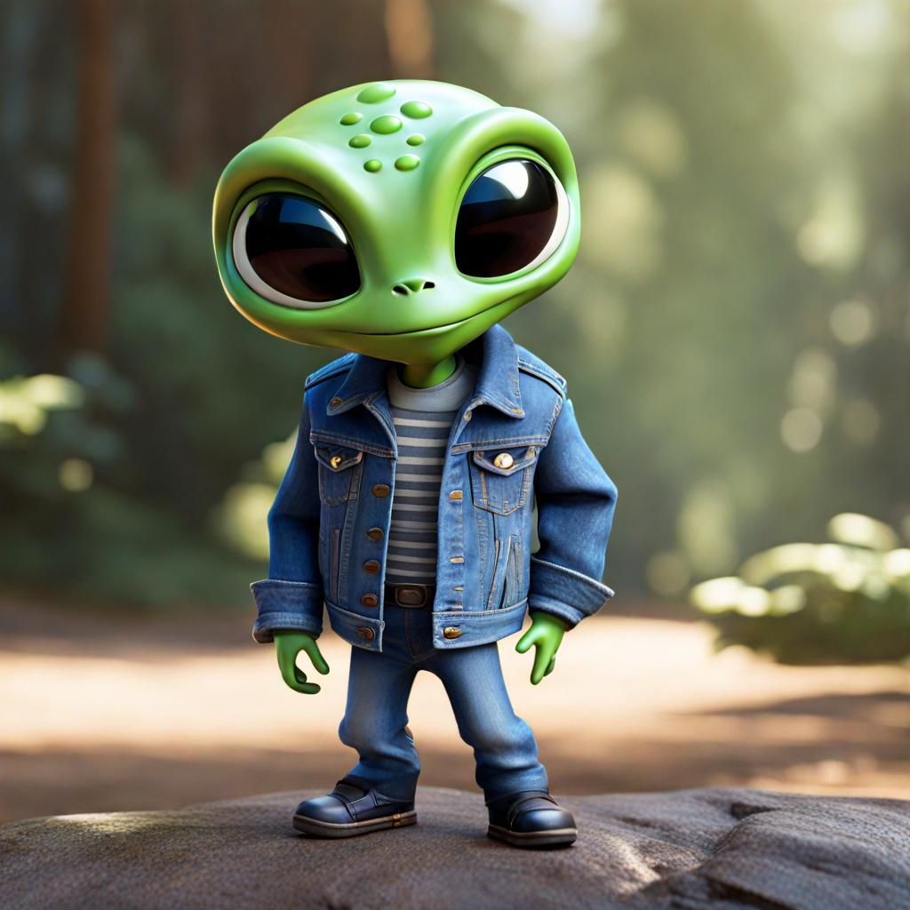Alien in Denim Jacket, Pixar Style