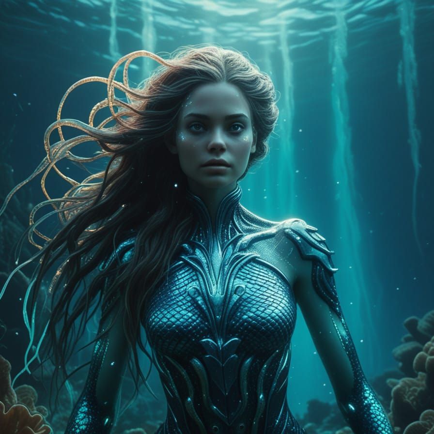 Majestic Mermaid Siren in Ethereal Underwater Realm