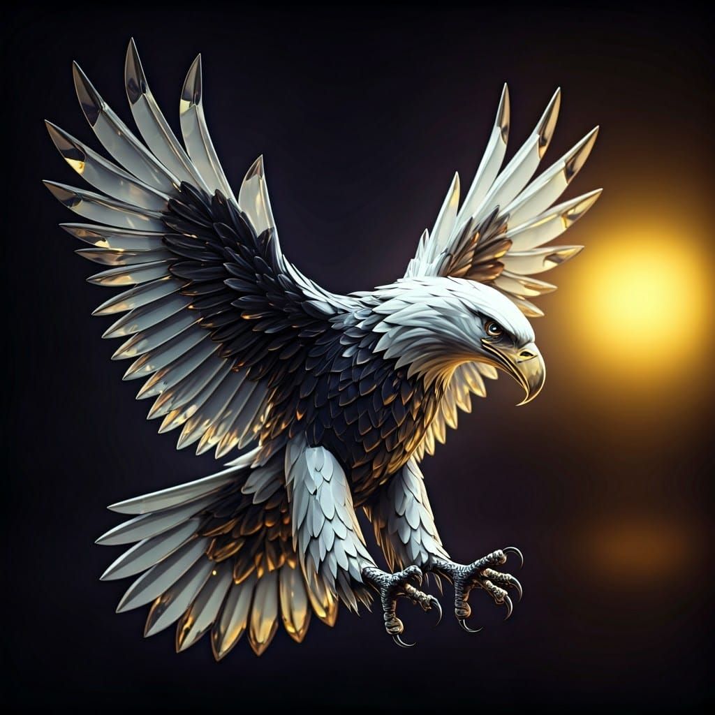 Crystal American Eagle in Flight: Dark Fantasy Art