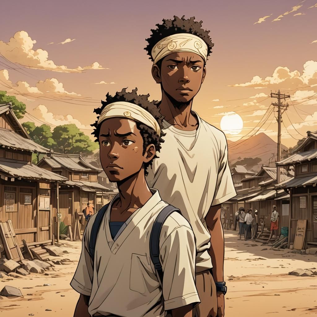 Anime Black Man in Sand Village, Manga Style