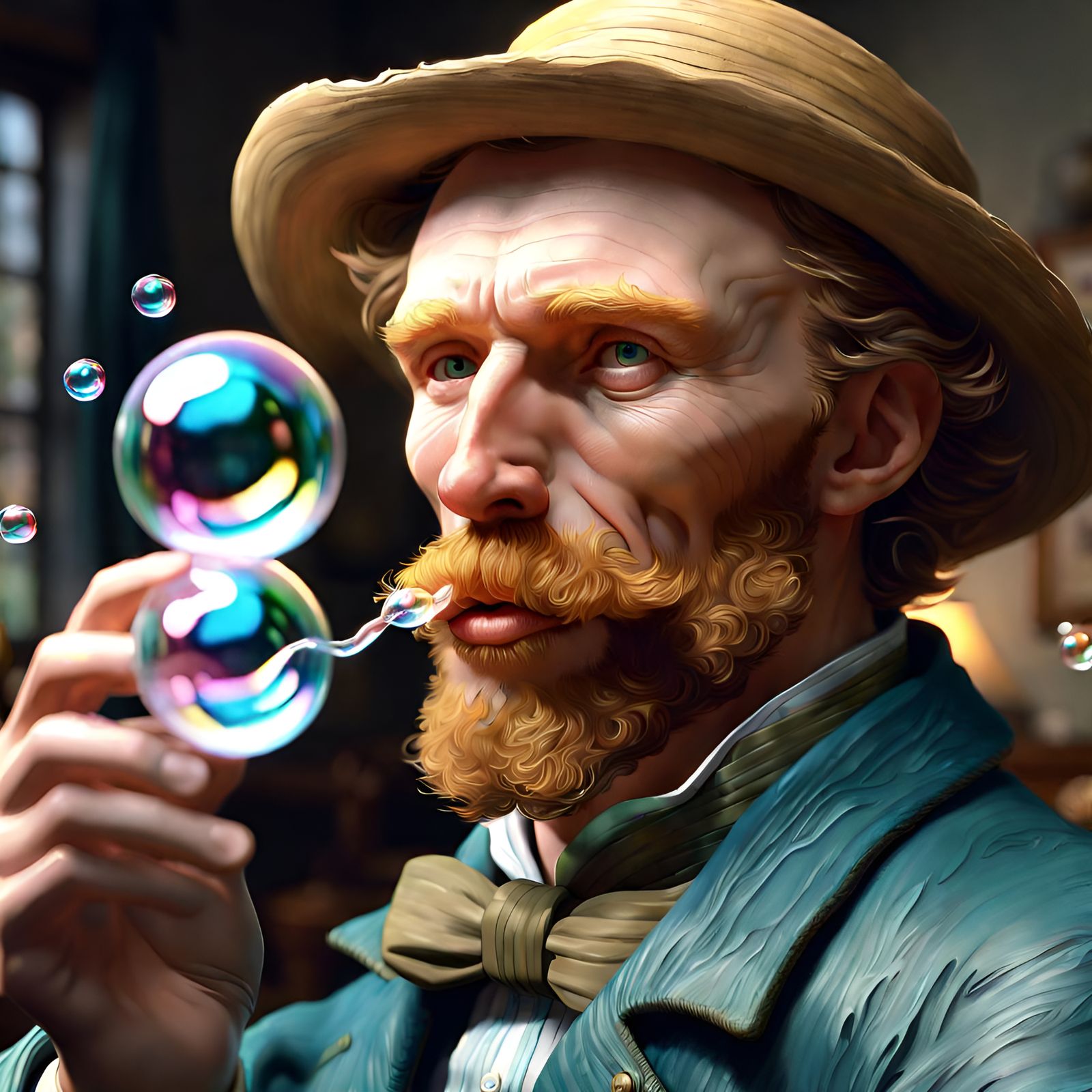 Man Blowing Bubbles: Digital Art Portrait
