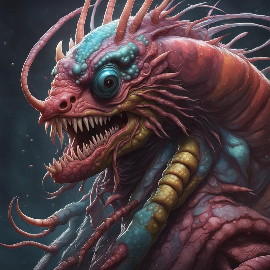 Giant Worm Portrait in Digital Fantasy Style