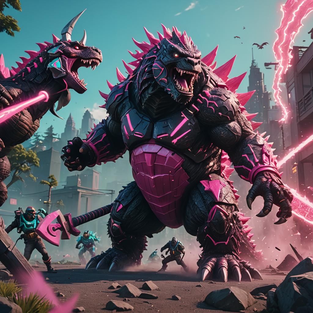 Epic Battle: Pink Godzilla vs King Kong with Axe