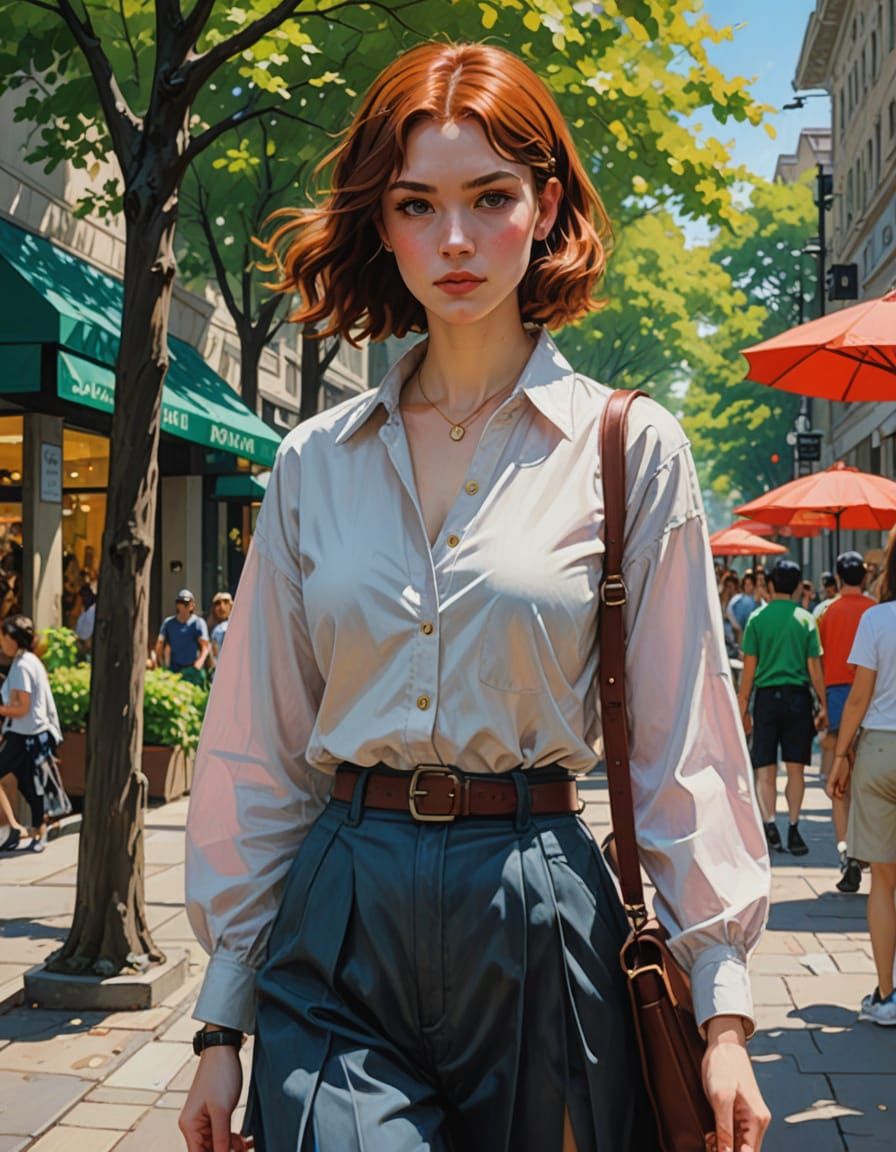 Attractive Anime Woman in a Stylish Spring Outfit