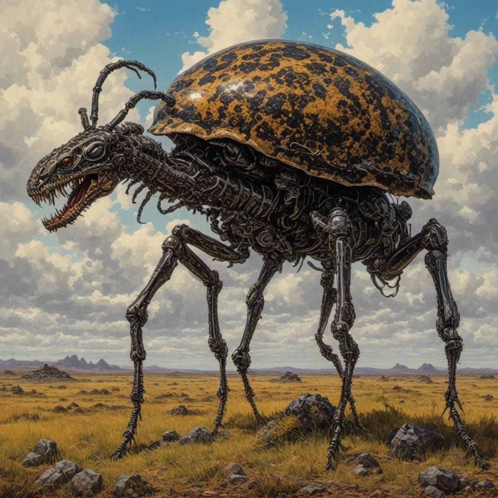 Alien Insect Megafauna Grazing Among Giant Mushrooms