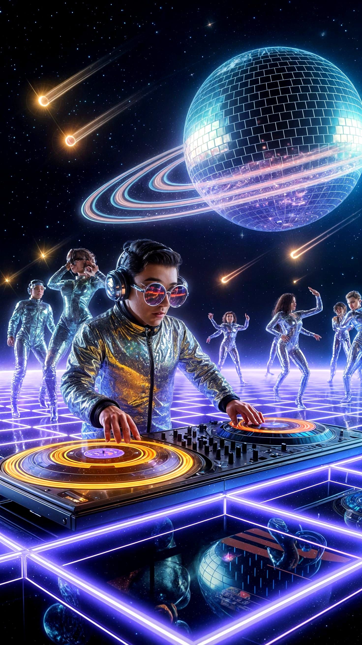 Retro-Futuristic Disco in a Cosmic Starfield