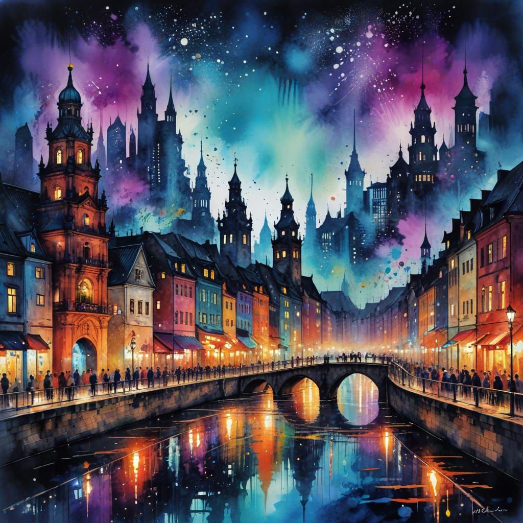 Vibrant Berlin Nightlife in Chinese Ink Painting