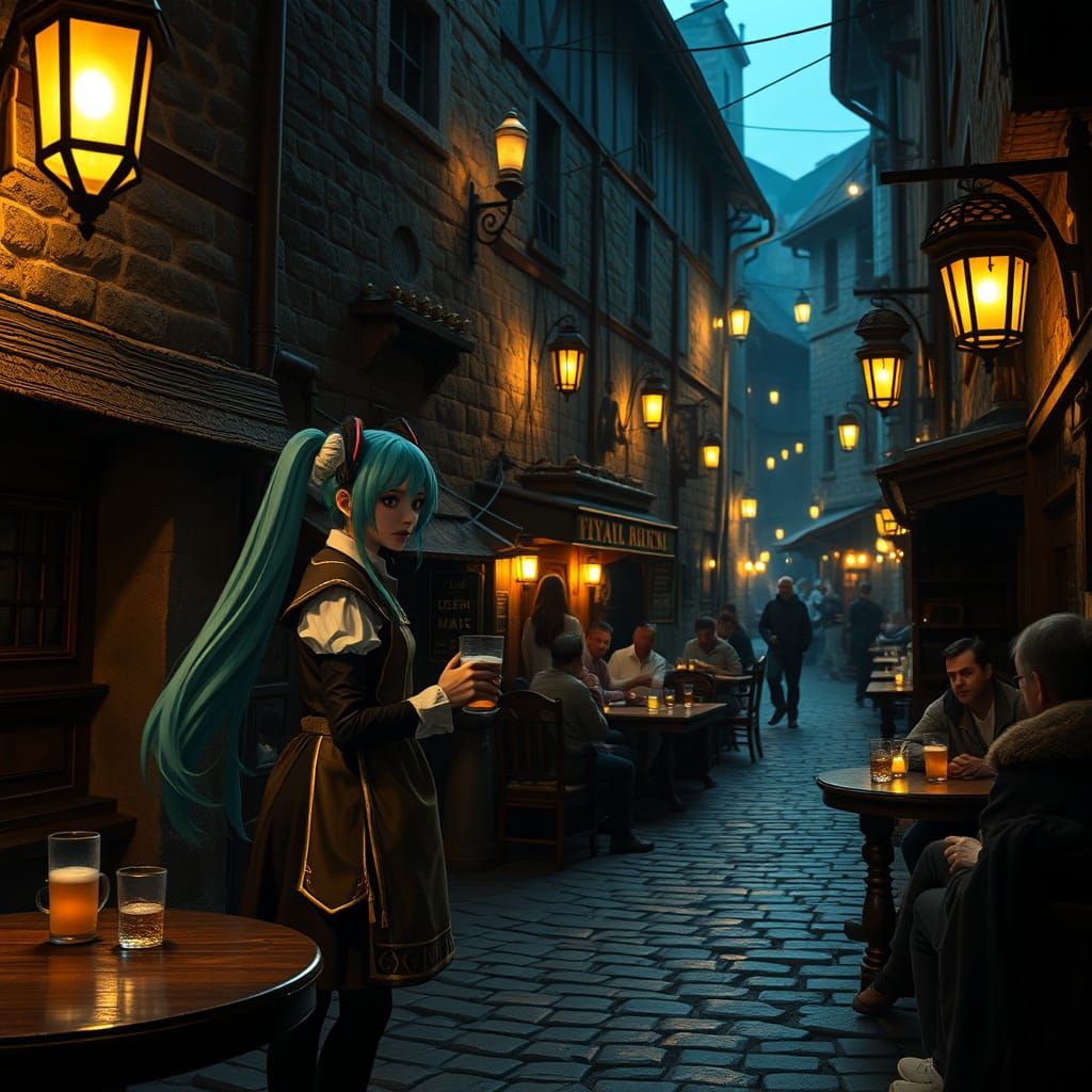 Hatsune Miku as Tavern Keeper in Medieval Town Square