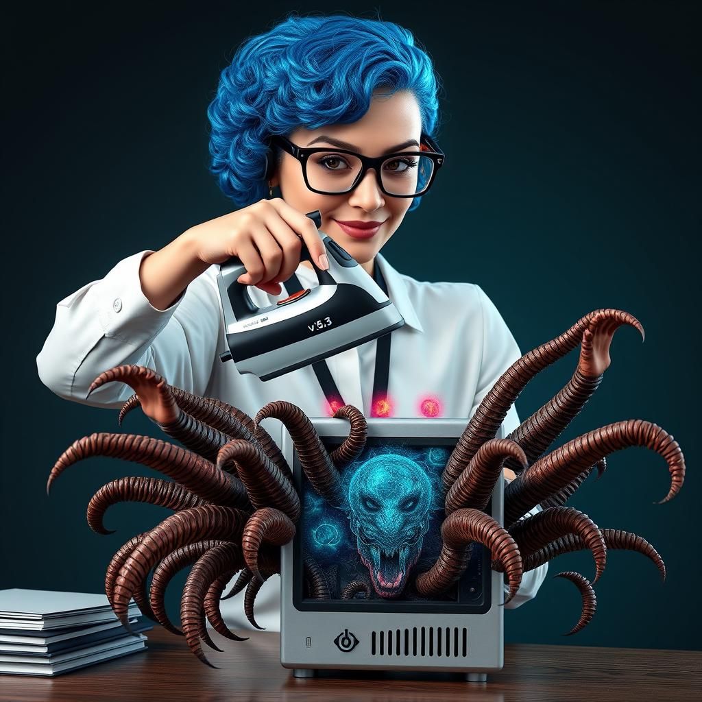Woman Irons Demons from Mini PC: 3D Digital Art