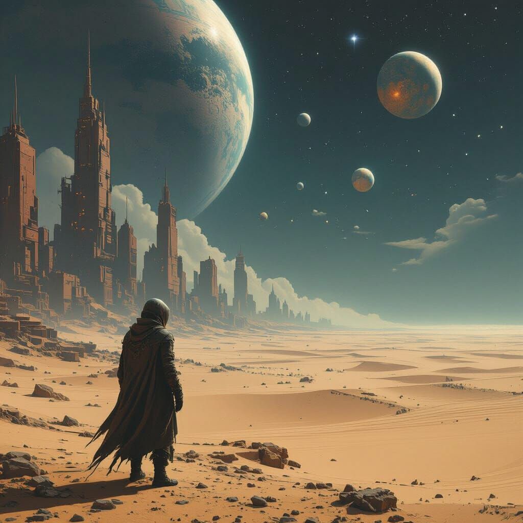 Post-Apocalyptic Seascape with Planets