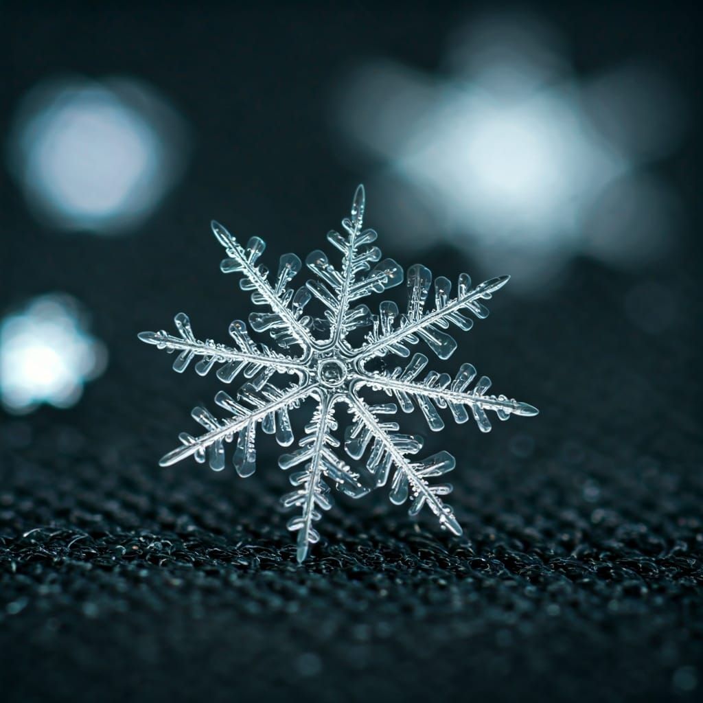 Macro Photograph of a Perfect Solitary Snowflake