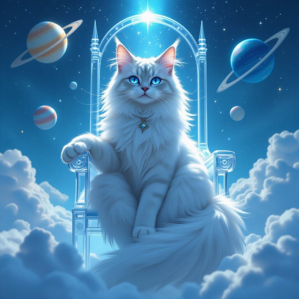 Cosmic Cat Pharaoh on Celestial Throne