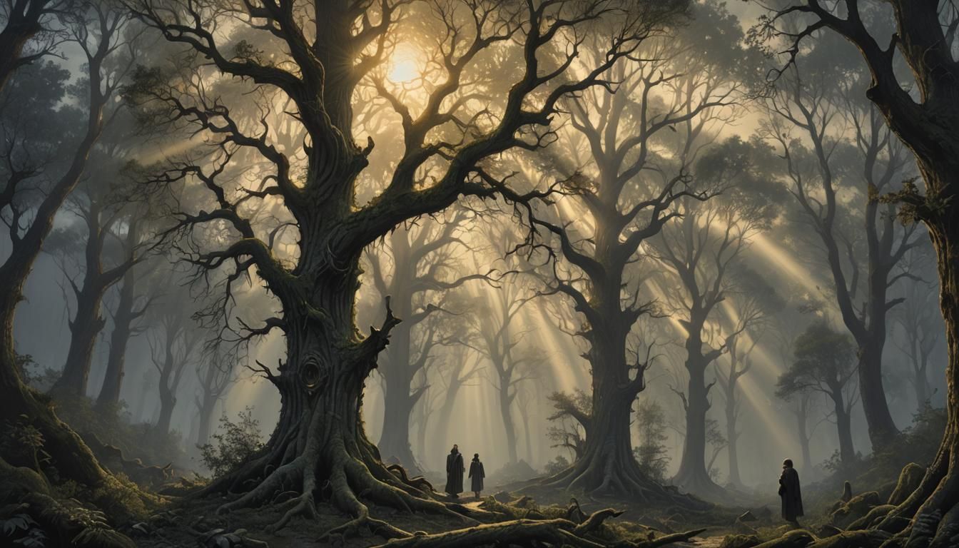 Mystical Forest at Night: A Fantasy Matte Painting