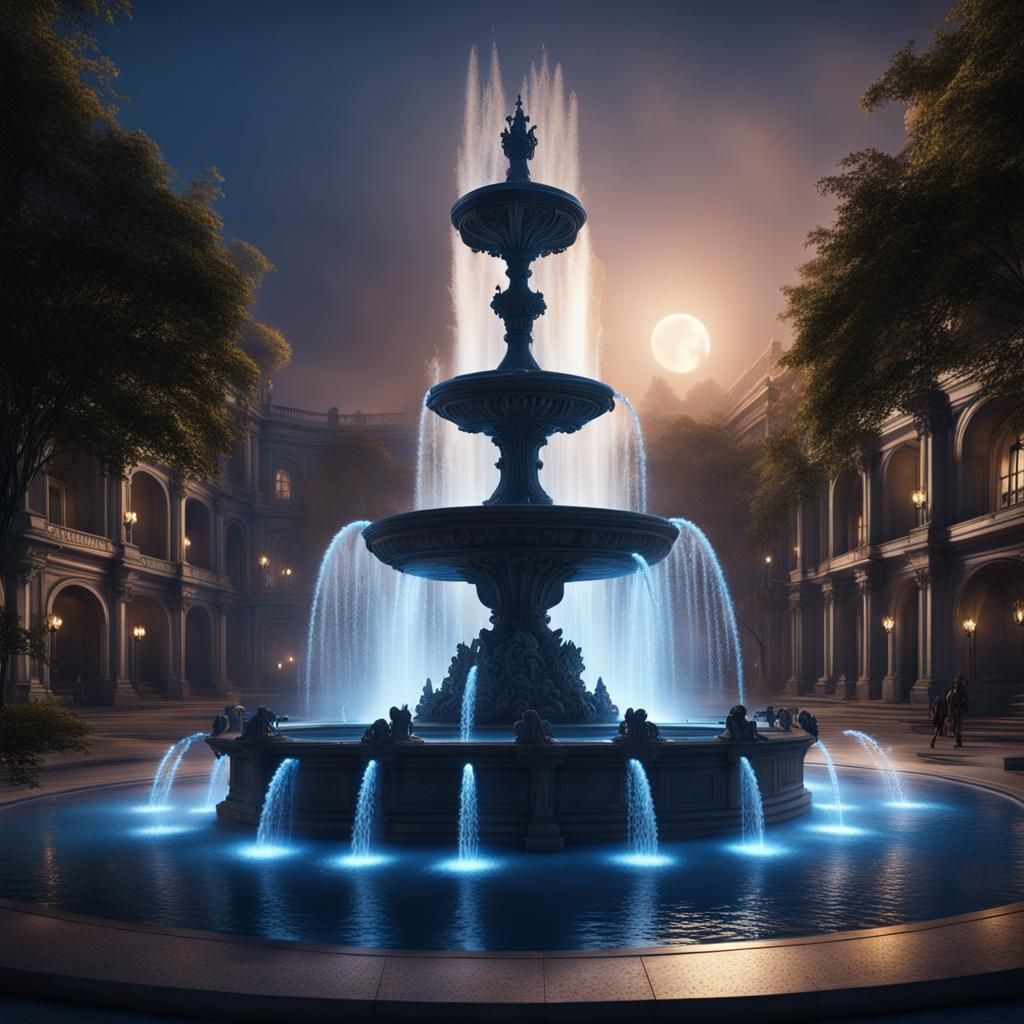 Spectacular Illuminated Fountain at Night: Hyperrealistic Ar...