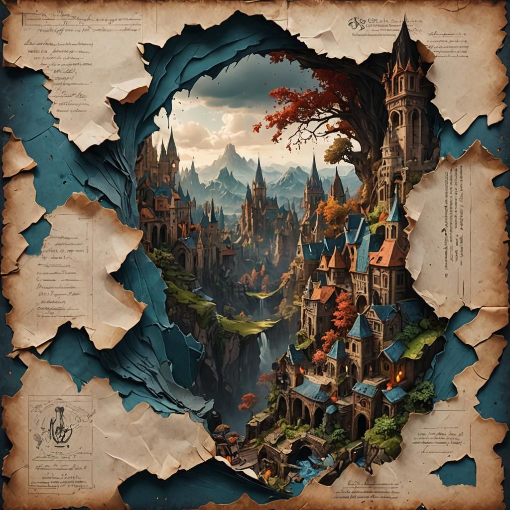 Detailed Matte Painting of Torn Paper