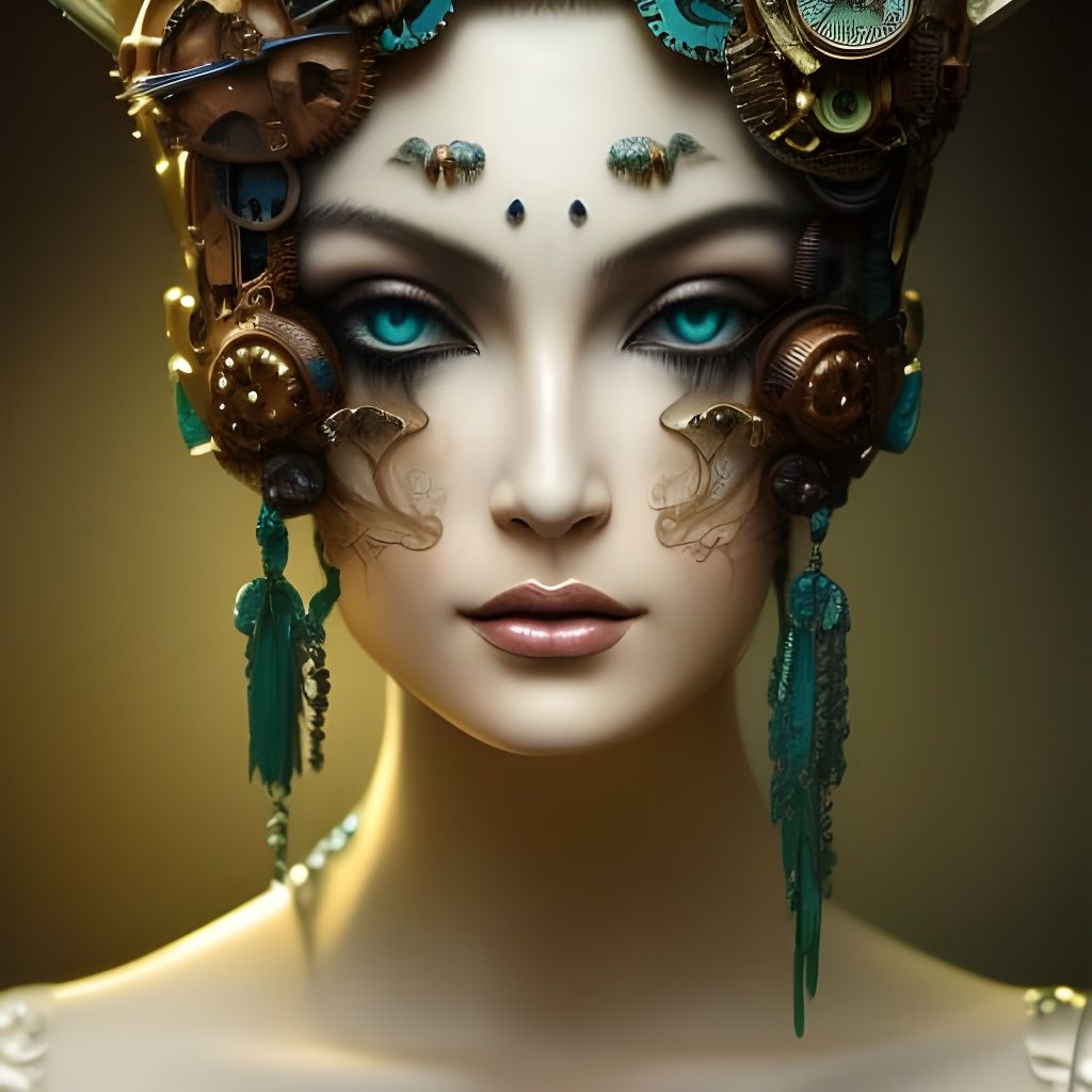 Beautiful Steampunk Goddess Portrait with Pink Flowers