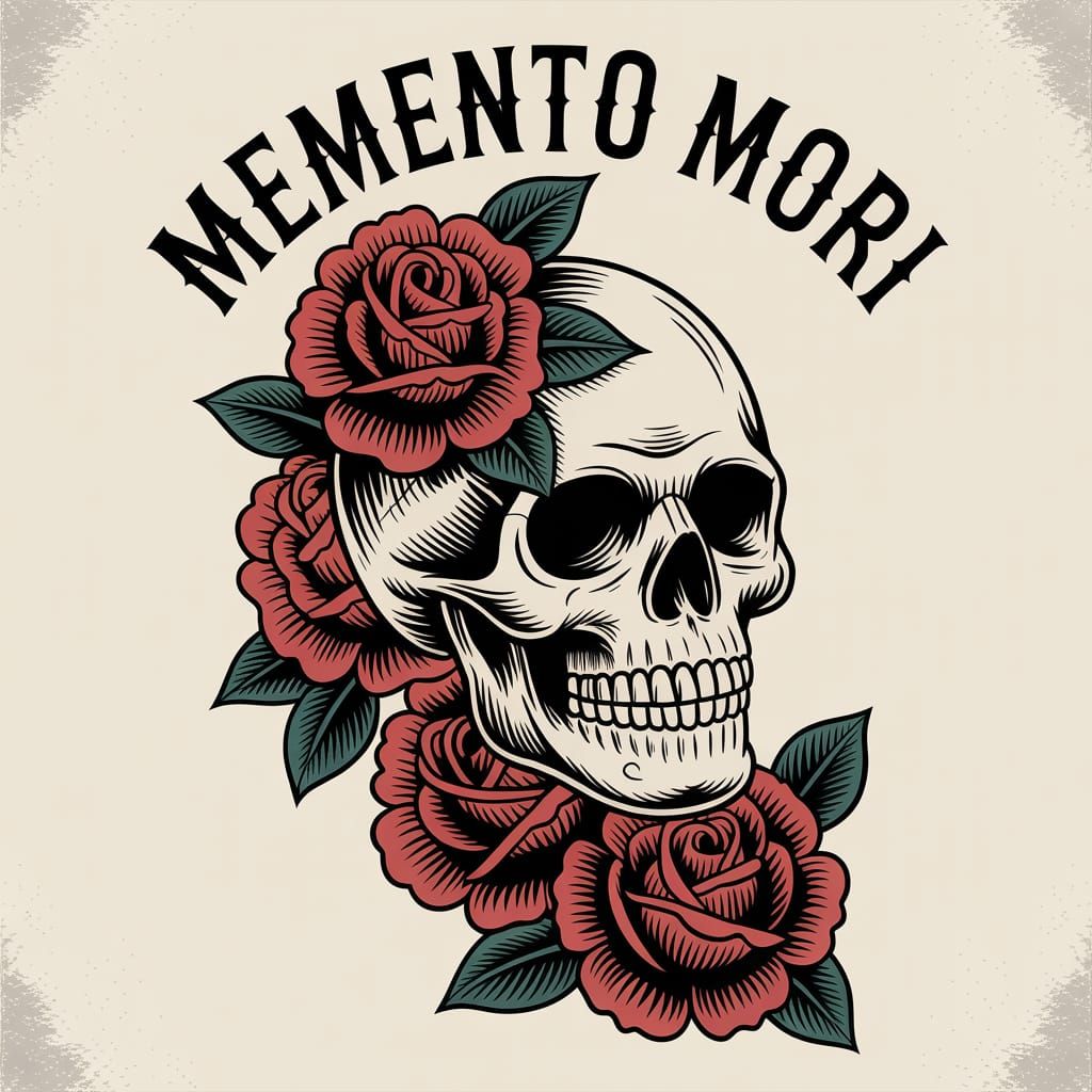 Vintage Memento Mori Flash Tattoo Sheet Illustration