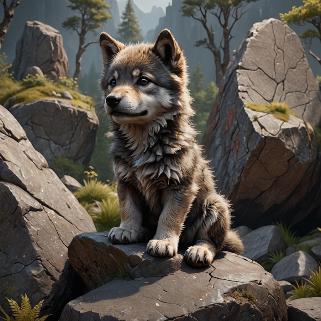 Cute Wolf Cub Howling: Fantasy Concept Art