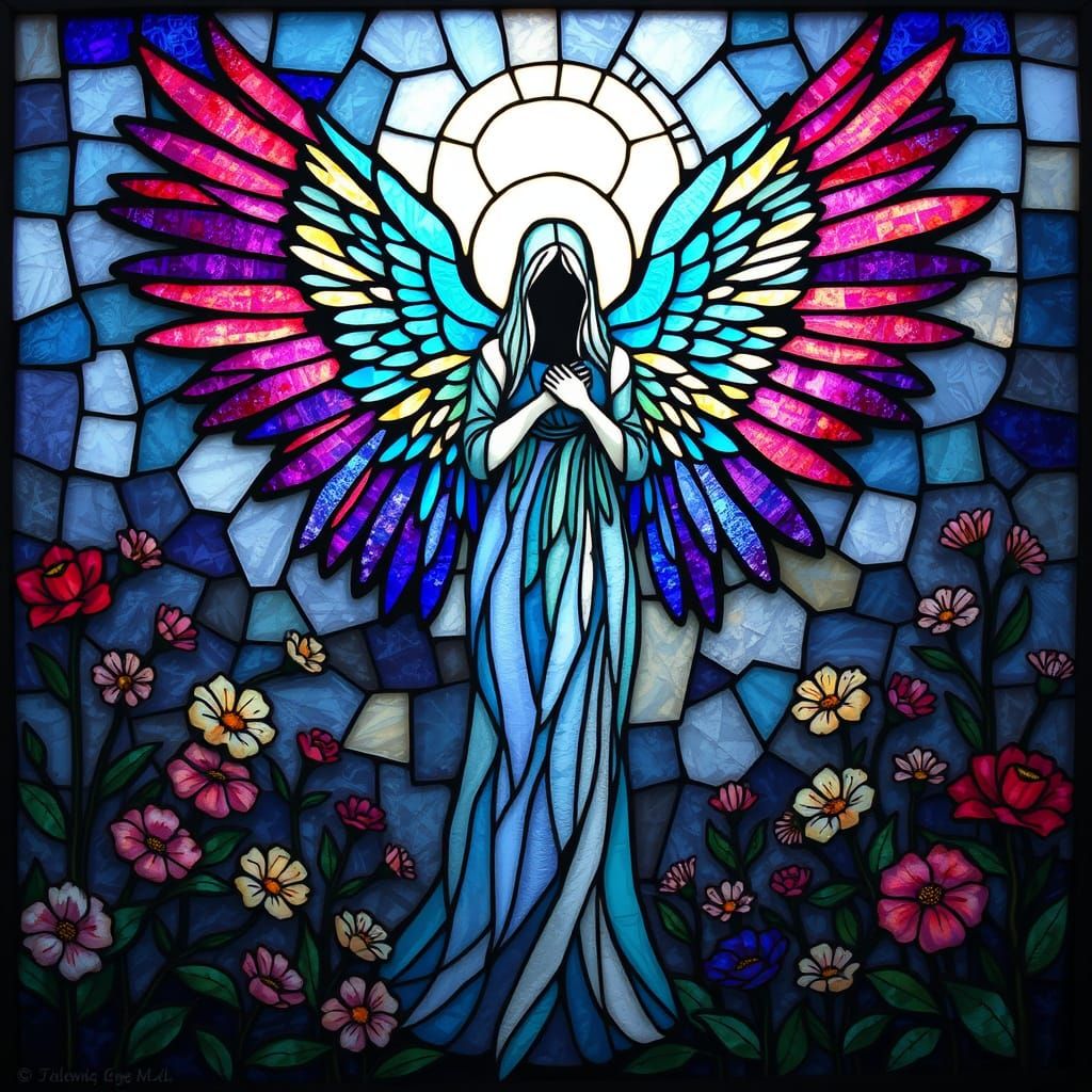 Serene Angel of Death in Stained Glass Mosaic