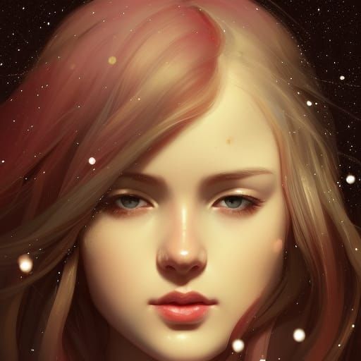 Blonde Girl Under Cherry Tree at Night