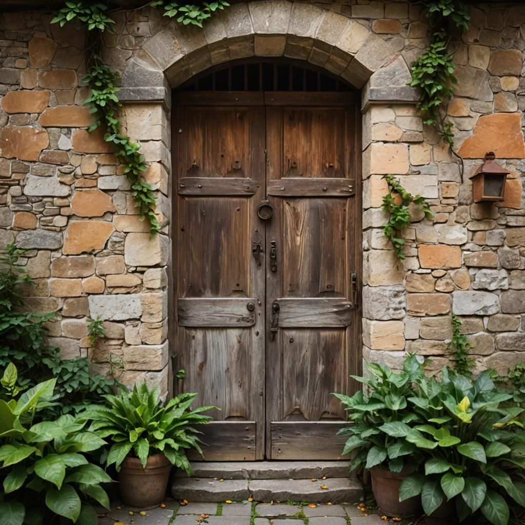 Rustic Stone House with Lush Greenery