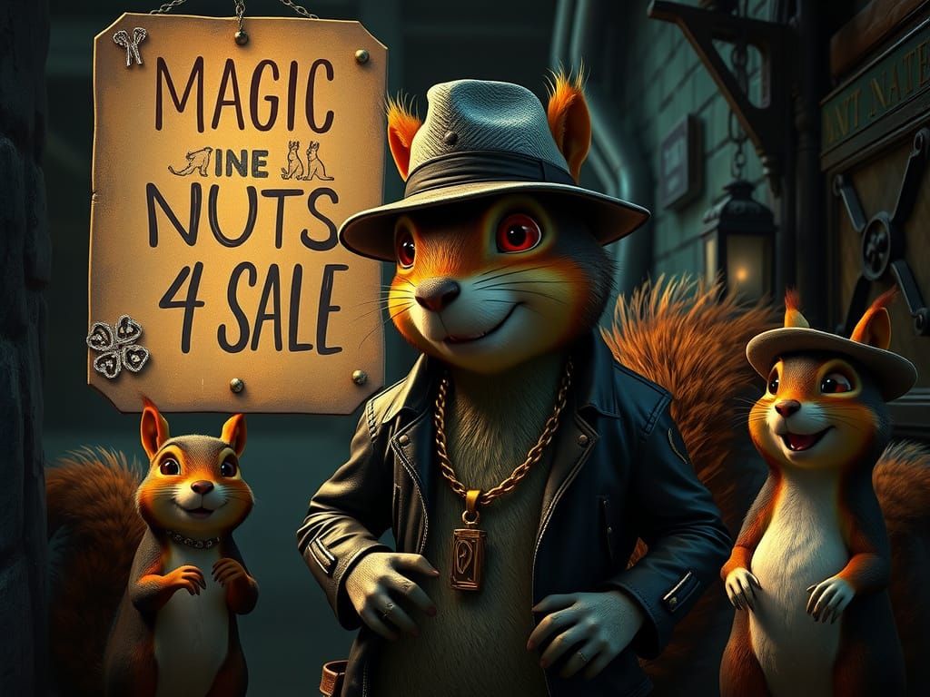 Streetwise Squirrel Nut Dealer: Pixar-Style 3D Art