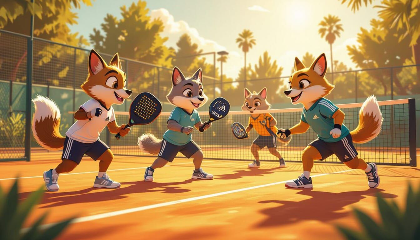 Animals Playing Padel in Vibrant Digital Illustration