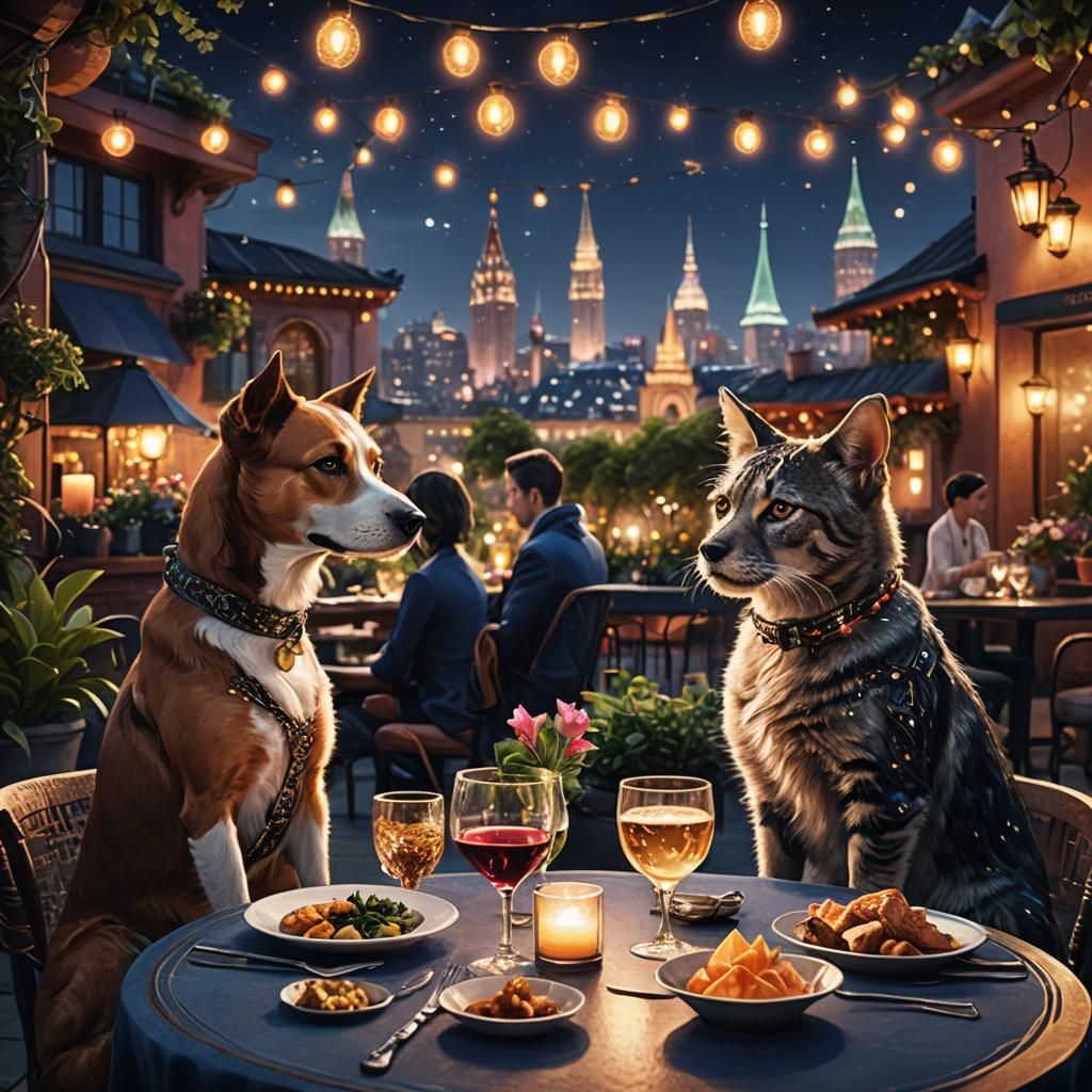 Romantic Rooftop Dinner Date in Dreamlike Style