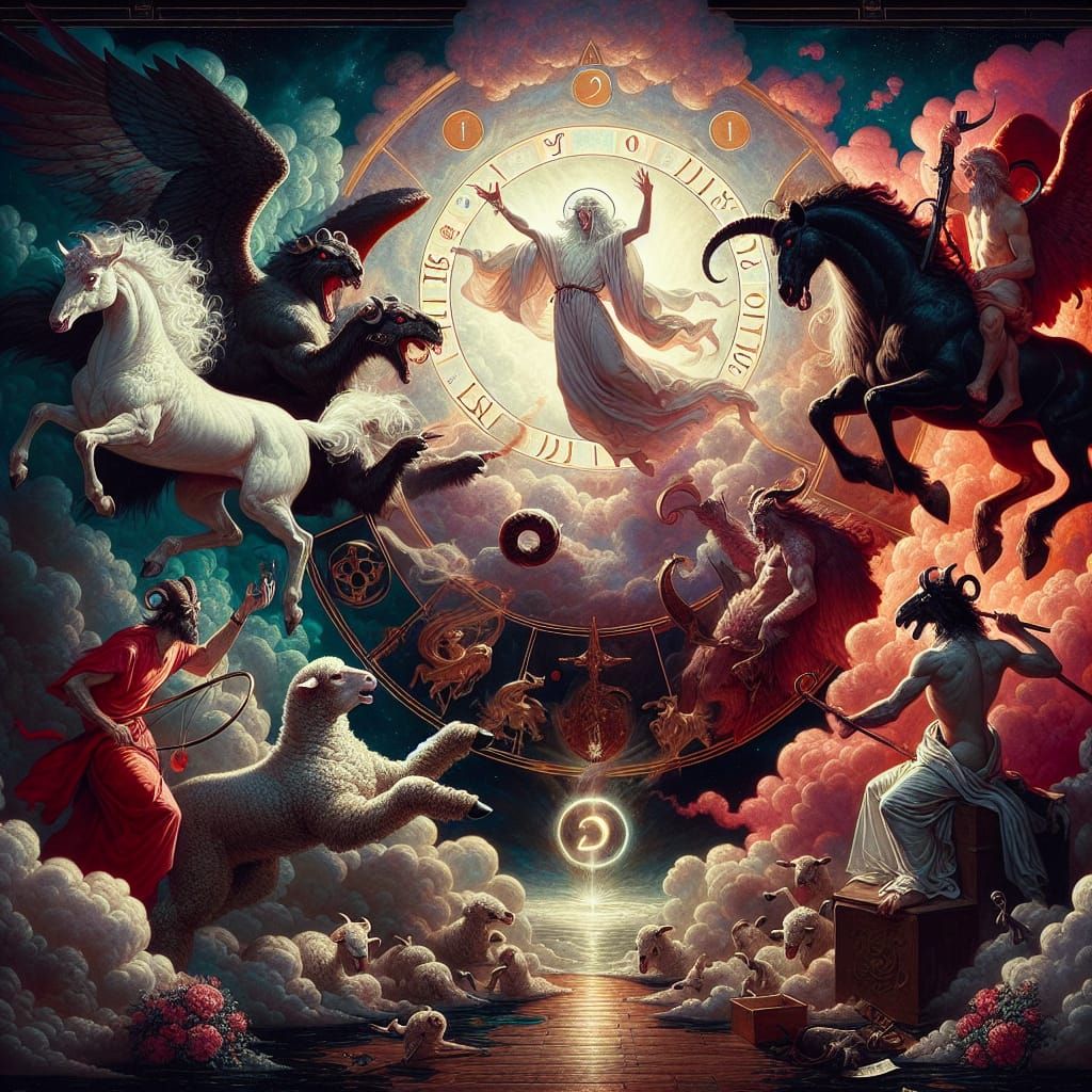 Apocalyptic Scene with Mythical Beasts and Horses