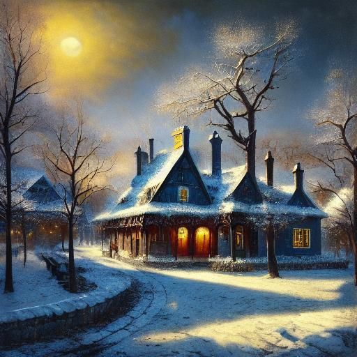 Ethereal Victorian Christmas Wonderland Scene in Oil Paint