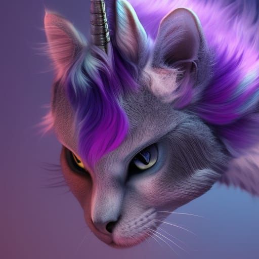 Detailed Purple Unicorn Cat in Fantasy Art Style