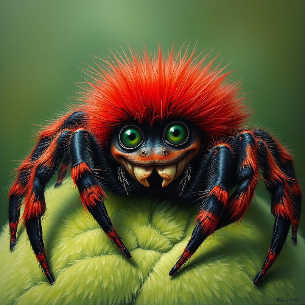 Whimsical Oil Painting of a Sweet Spider