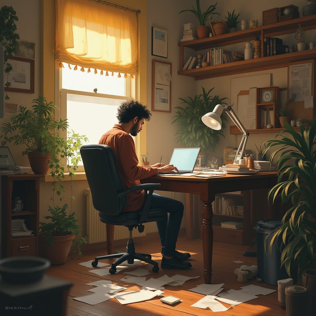 Writer in a Cozy Home Office Scene