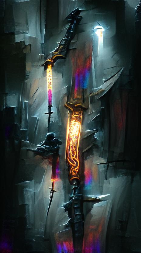 Glowing Sword Concept Art in Dark Setting