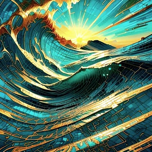 Turquoise and Gold Waves