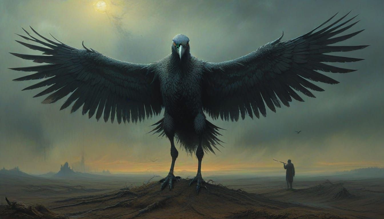 Surrealistic Bird Creature Emerges from Dark Dreamscape in C...