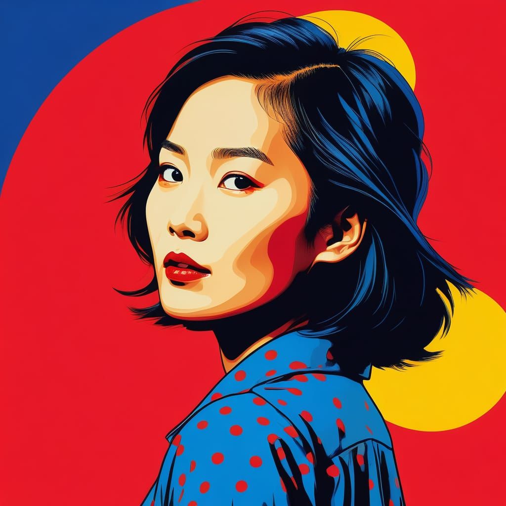Asian Woman Posing in Vibrant Pop Art Comic Style
