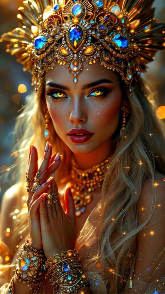 Golden Goddess Radiates Cosmic Wisdom