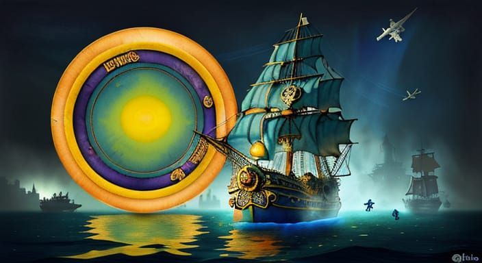 Submerged Pirate City on Bloom Planet in Watercolor Style