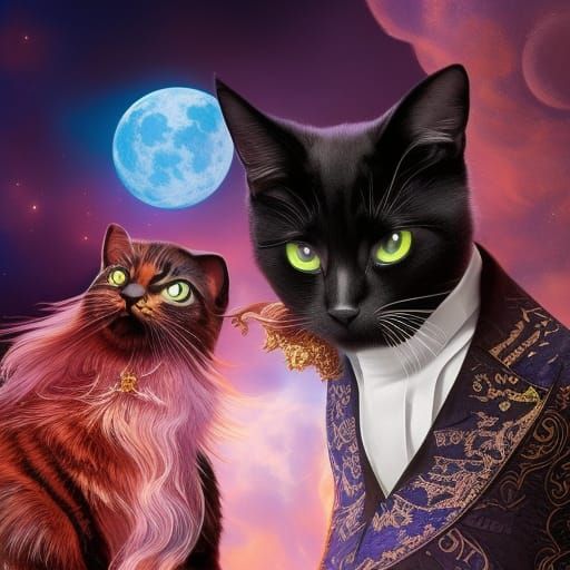 Victorian Wizard Portrait with Kitten, Hypermaximalist Style