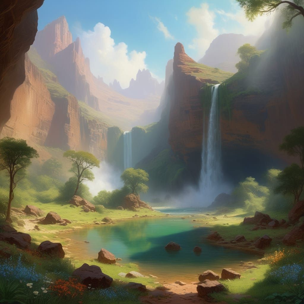 Hidden Oasis Canyon: A Romanticism Landscape Painting