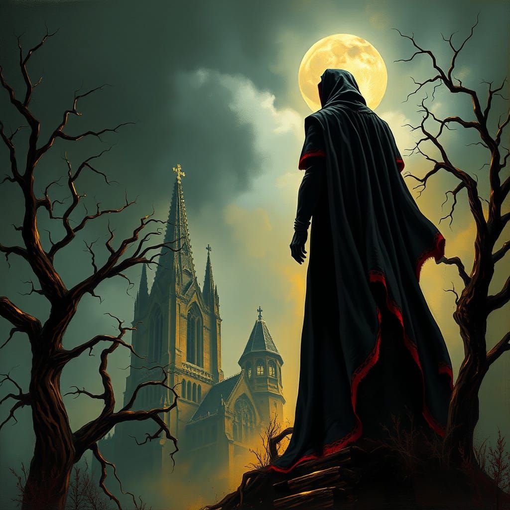 Gothic Vampire Silhouette on a Haunted Cathedral