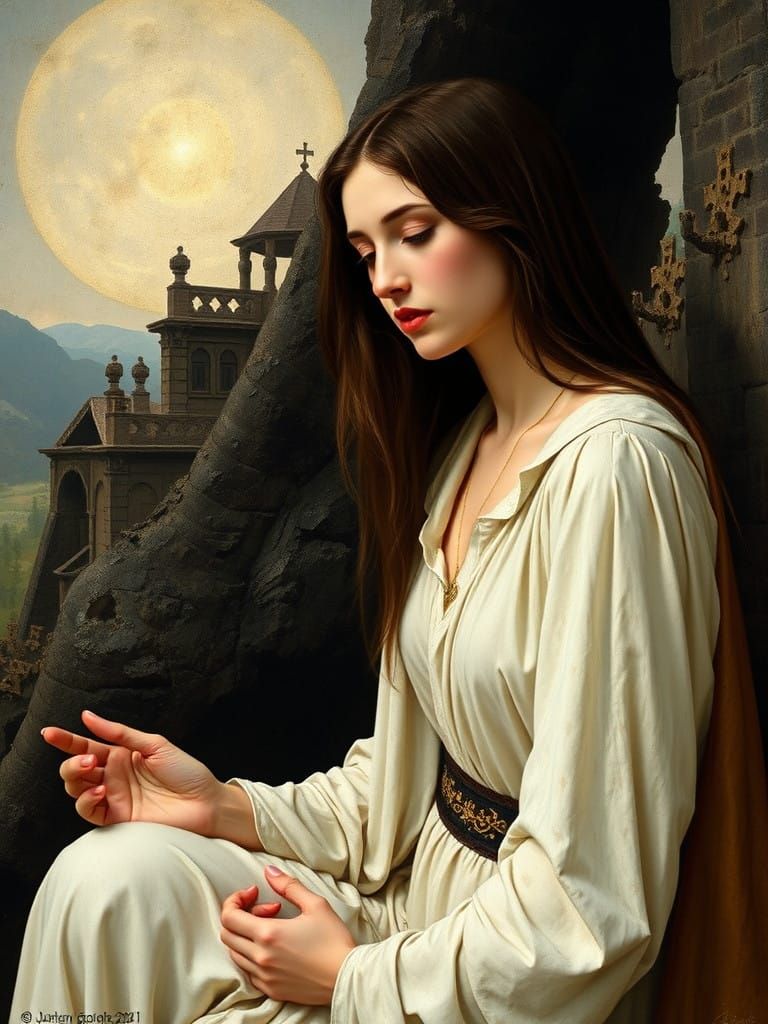 Ethereal Mary Magdalene Saint in a Detailed Biblical Matte P...