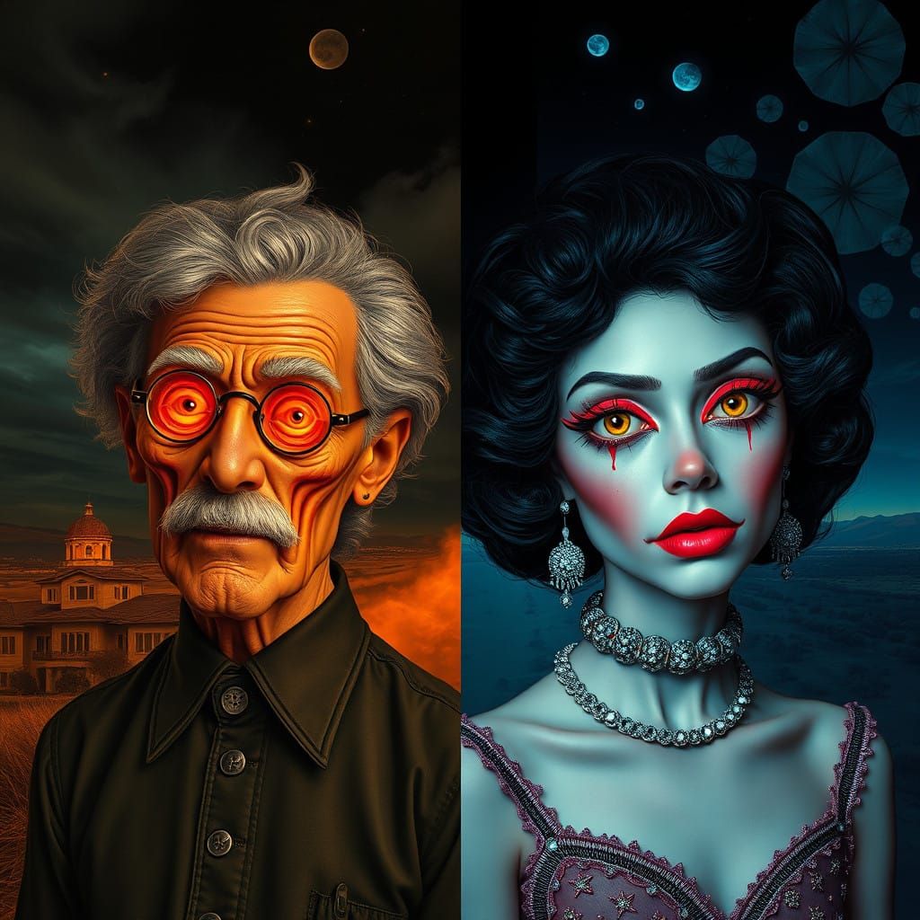 Hyperdetailed Portrait of a Surreal Country Scene in Fiery T...