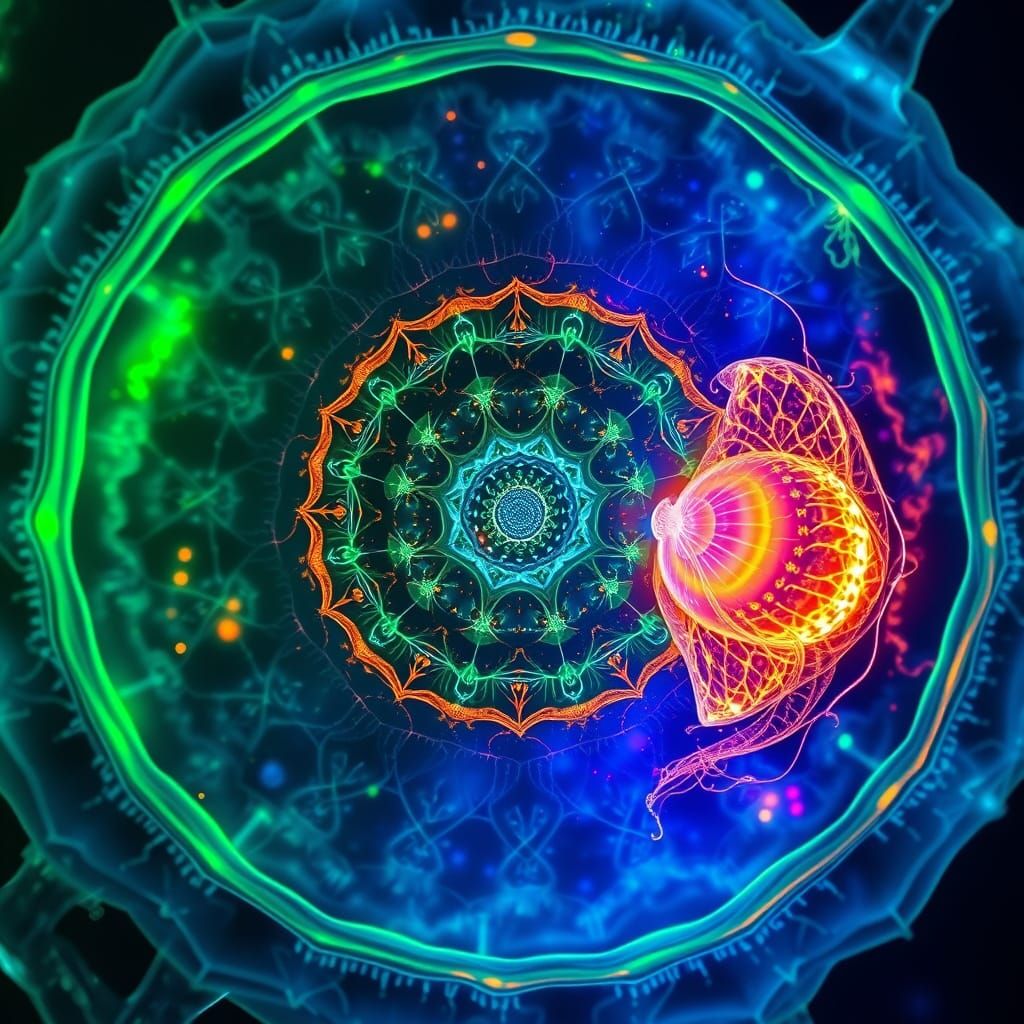 Surreal Microscopic Cosmos: Bioluminescent Cell