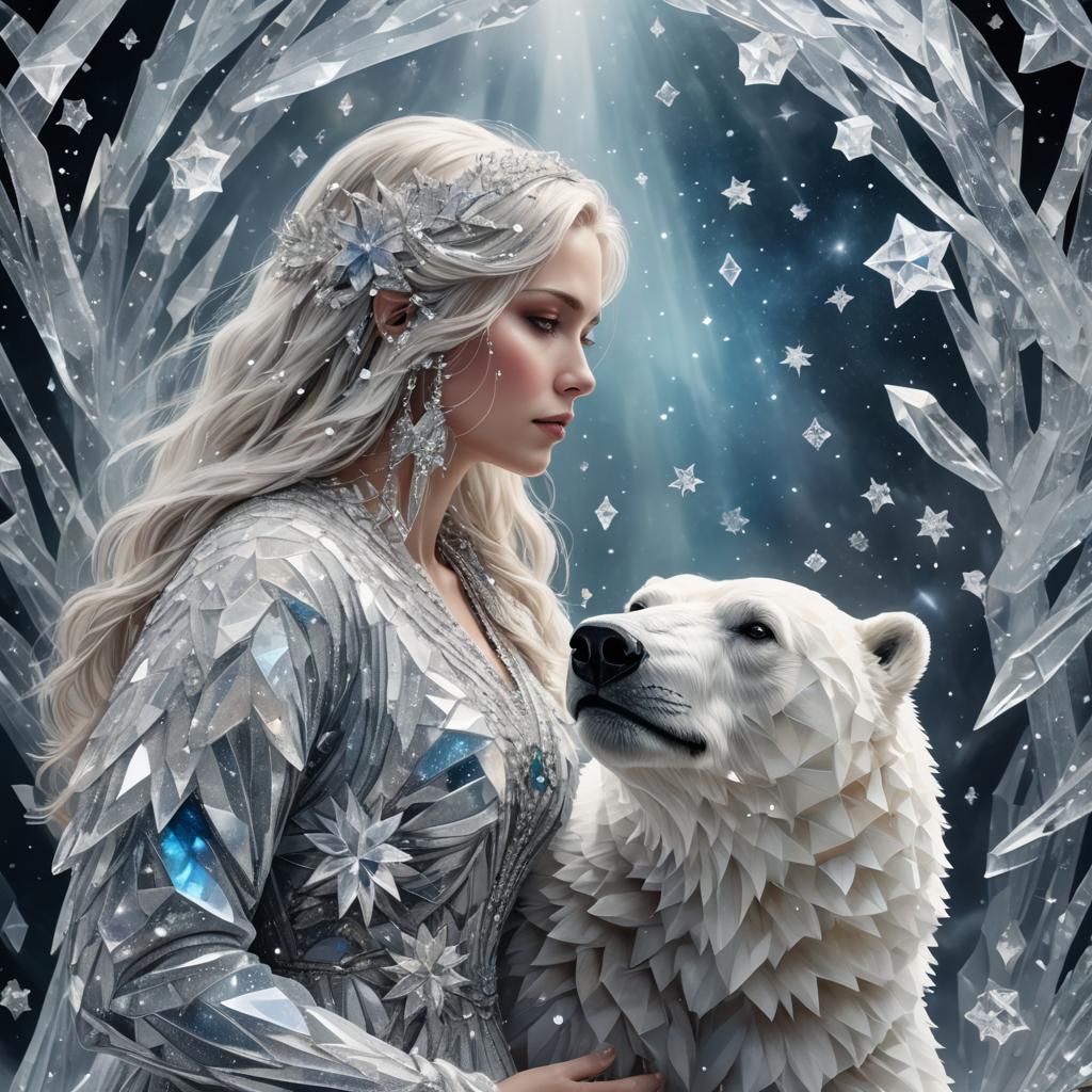 Crystalline Woman and Polar Bear, Ethereal Art