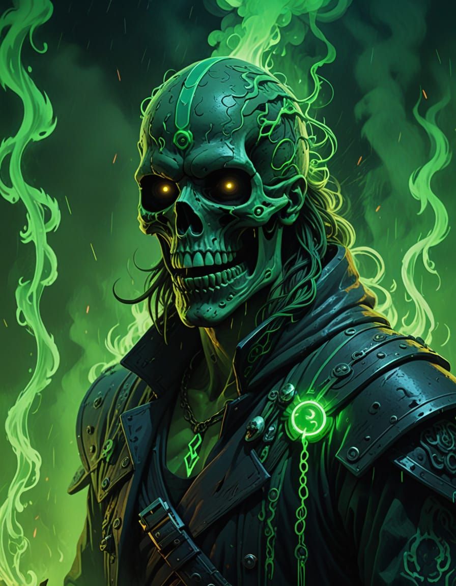 Ethereal Blade Slices Smoke Skulls in Neon Light