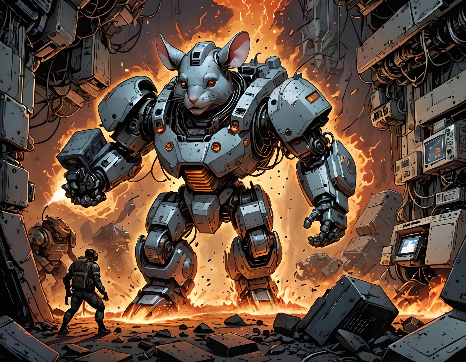 Robo Teddy Mouse Superhero Saves Computers