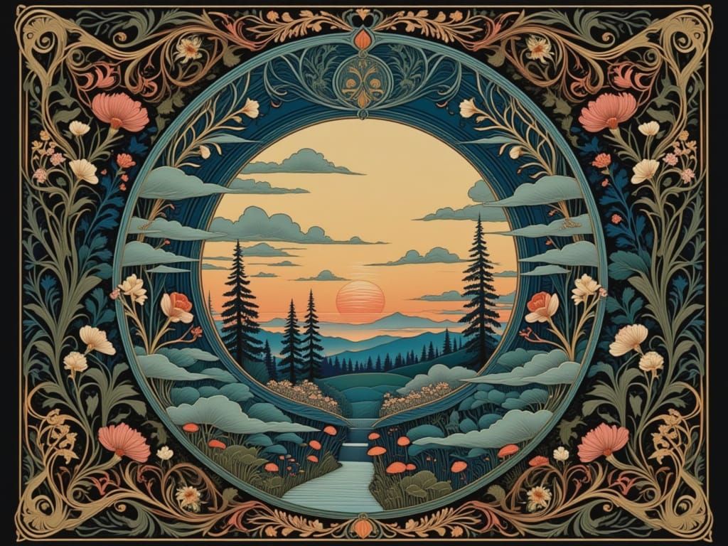 Dreamy Cloudscape with Winding Road, Whimsical Evening Scene