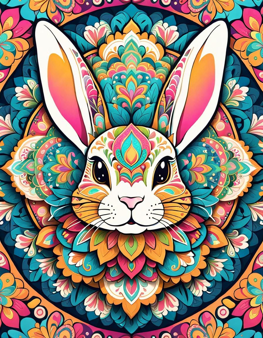 Intricate Rabbit Mandala in Hyperdetailed Digital Art